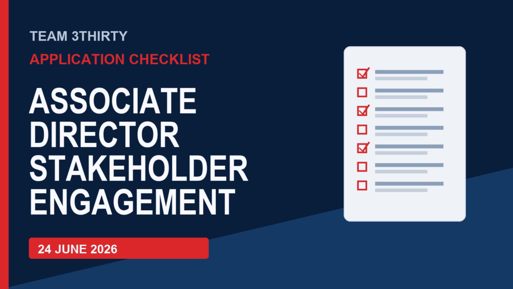 How to apply for Associate Director Stakeholder Engagement - Team 3Thirty application checklist