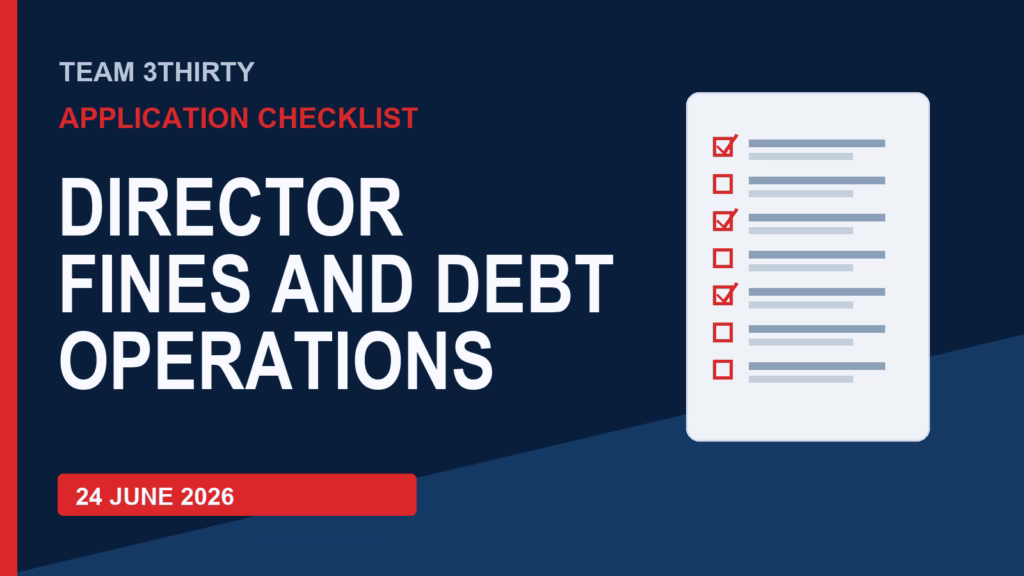 How to apply for Director Fines & Debt Operations - Team 3Thirty application checklist