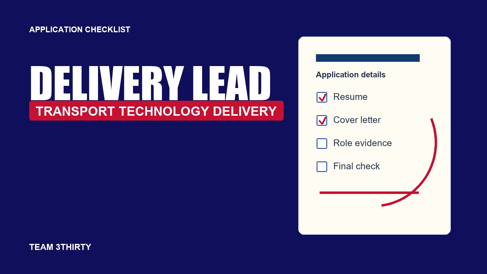 Delivery Lead Application Guide: Transport Technology Program Delivery