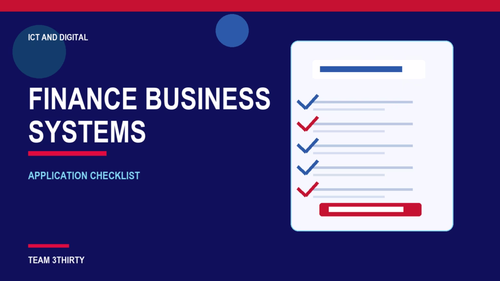 Application checklist for Mgr, Finance Business Systems Supp