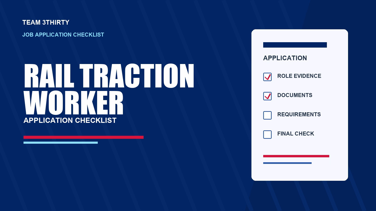 Infrastructure Worker, Line Worker / Rail Traction NSW Government job application checklist