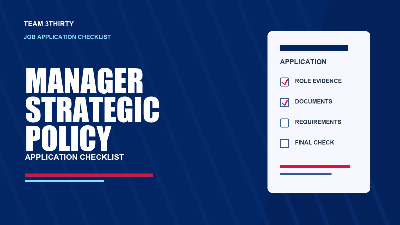 Manager Strategic Policy Application Checklist: Leadership and Policy Evidence