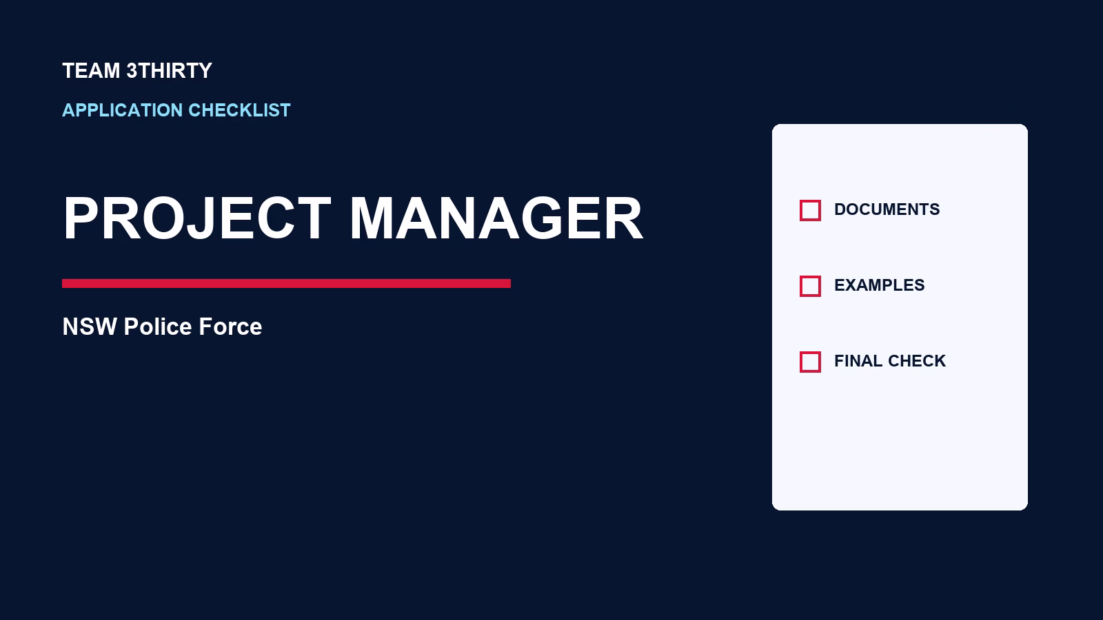 Project Manager Application Checklist: NSW Police Force