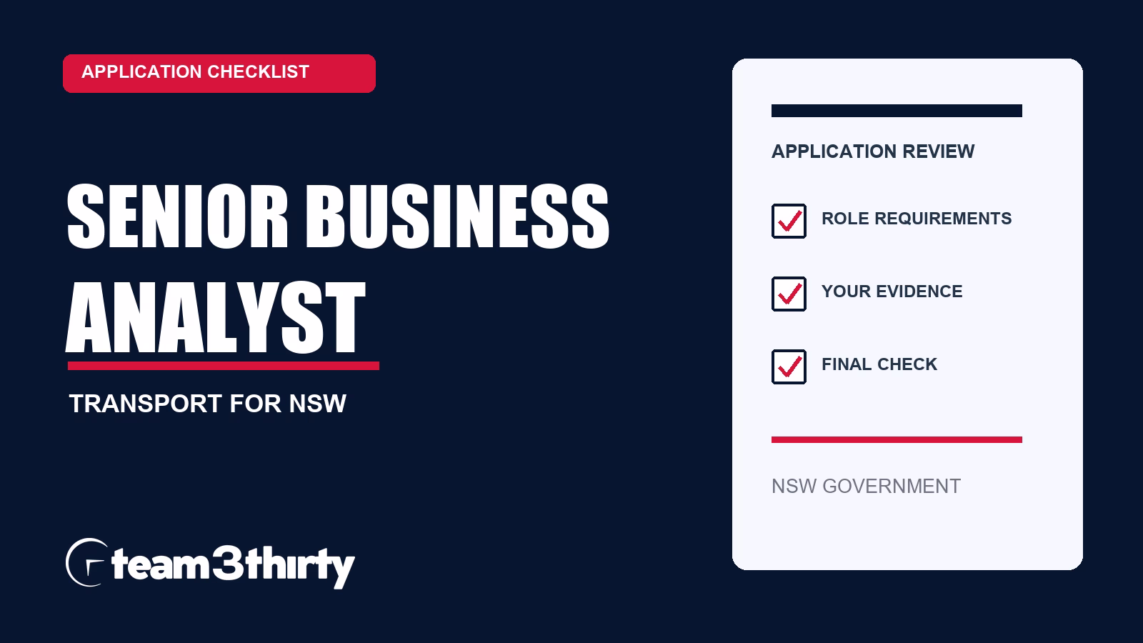 Senior Business Analyst – Sydney Region: Application Checklist and BA Evidence