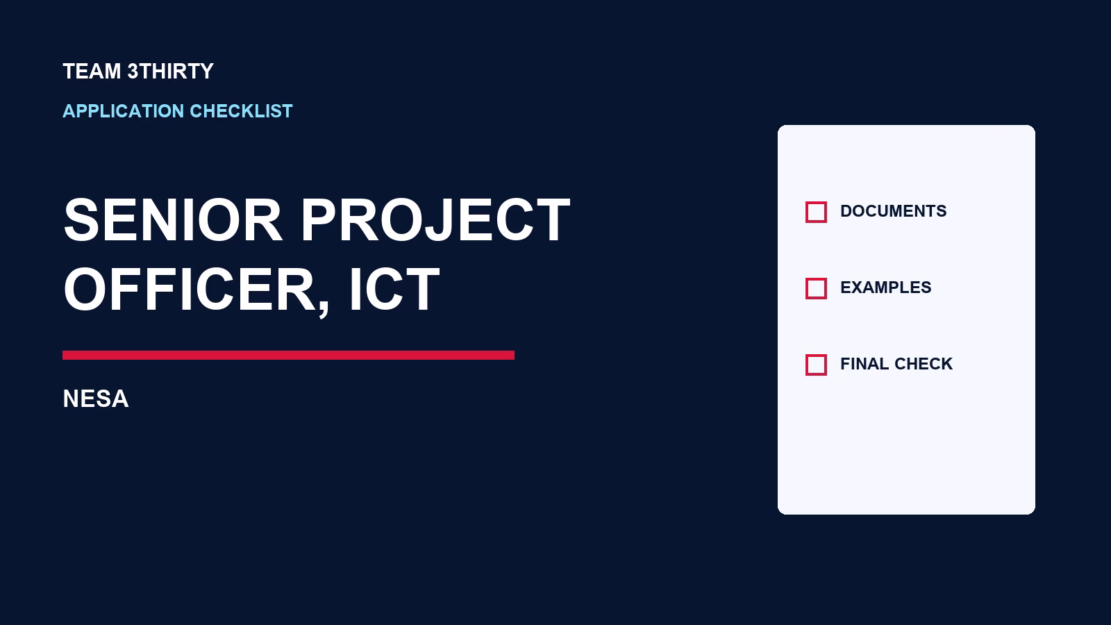 Senior Project Officer, ICT Application Checklist: NSW Education Standards Authority