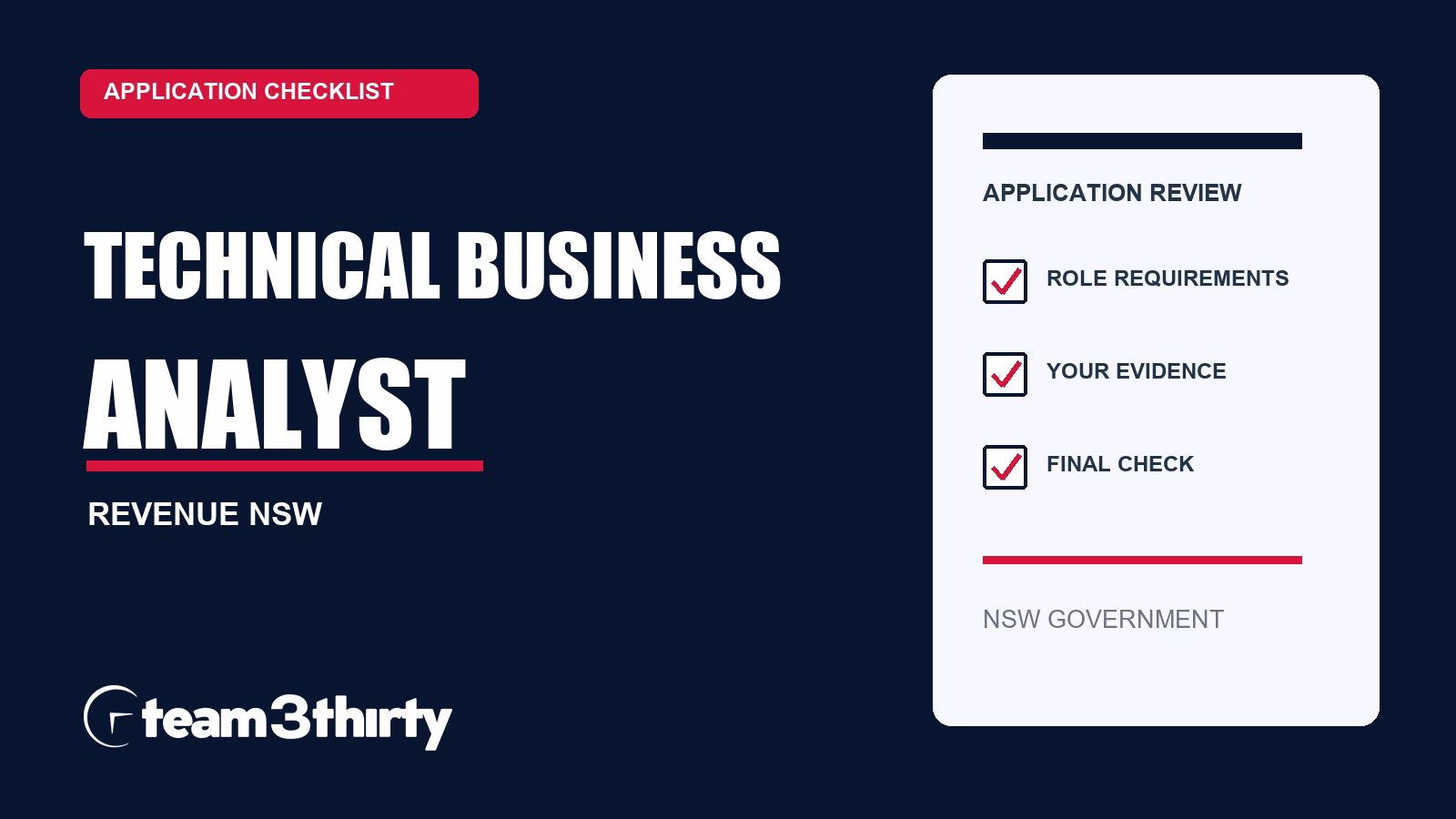 Technical Business Analyst Application Checklist: Resume, Letter and Technical Evidence