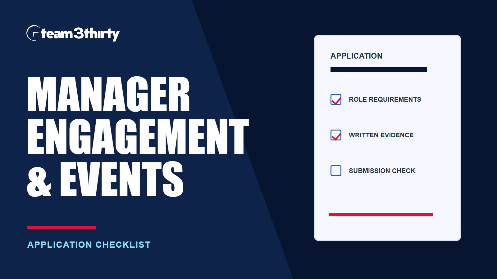 Team3Thirty application checklist for Manager Engagement and Events