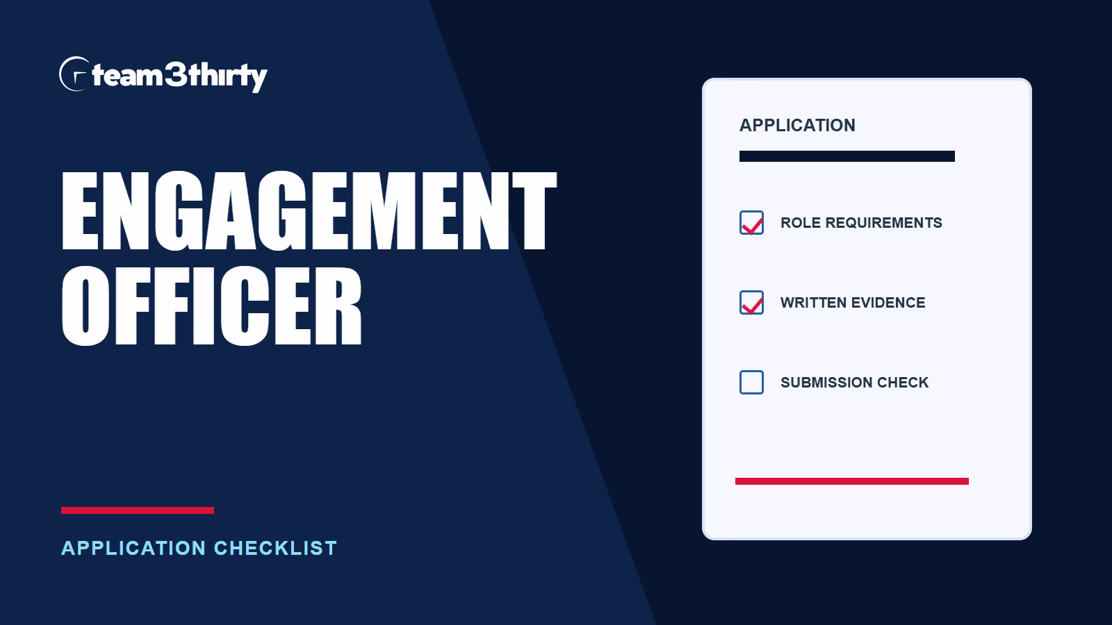 Team3Thirty application checklist for Engagement Officer