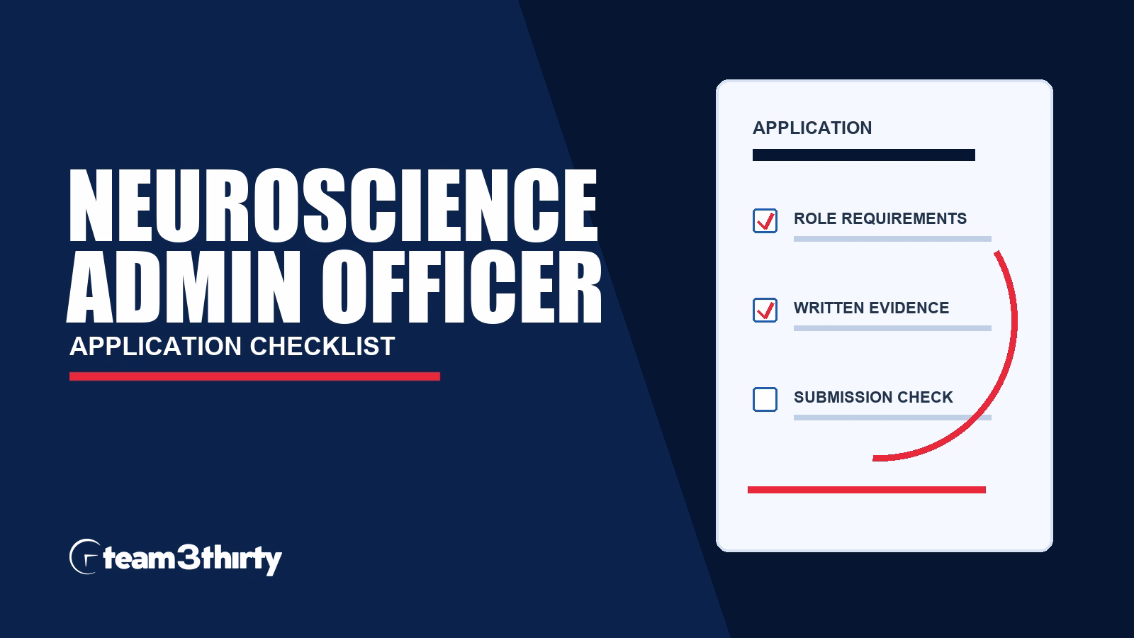 Admin Officer Neuroscience Centre application checklist, Team 3Thirty