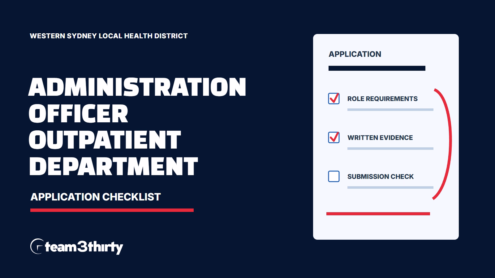 Administration Officer Outpatient Department application checklist - Western Sydney Local Health District