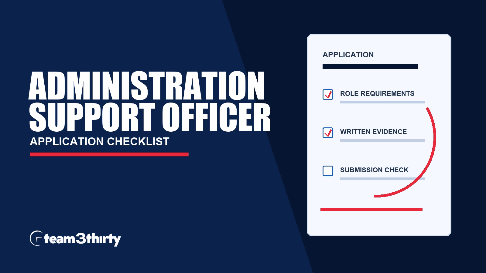 Administration Support Officer application checklist, Team 3Thirty