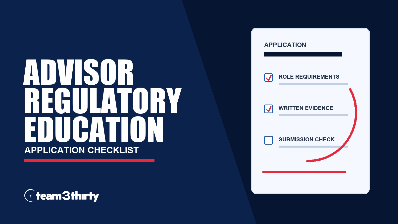 Advisor Regulatory Education application checklist, Team 3Thirty