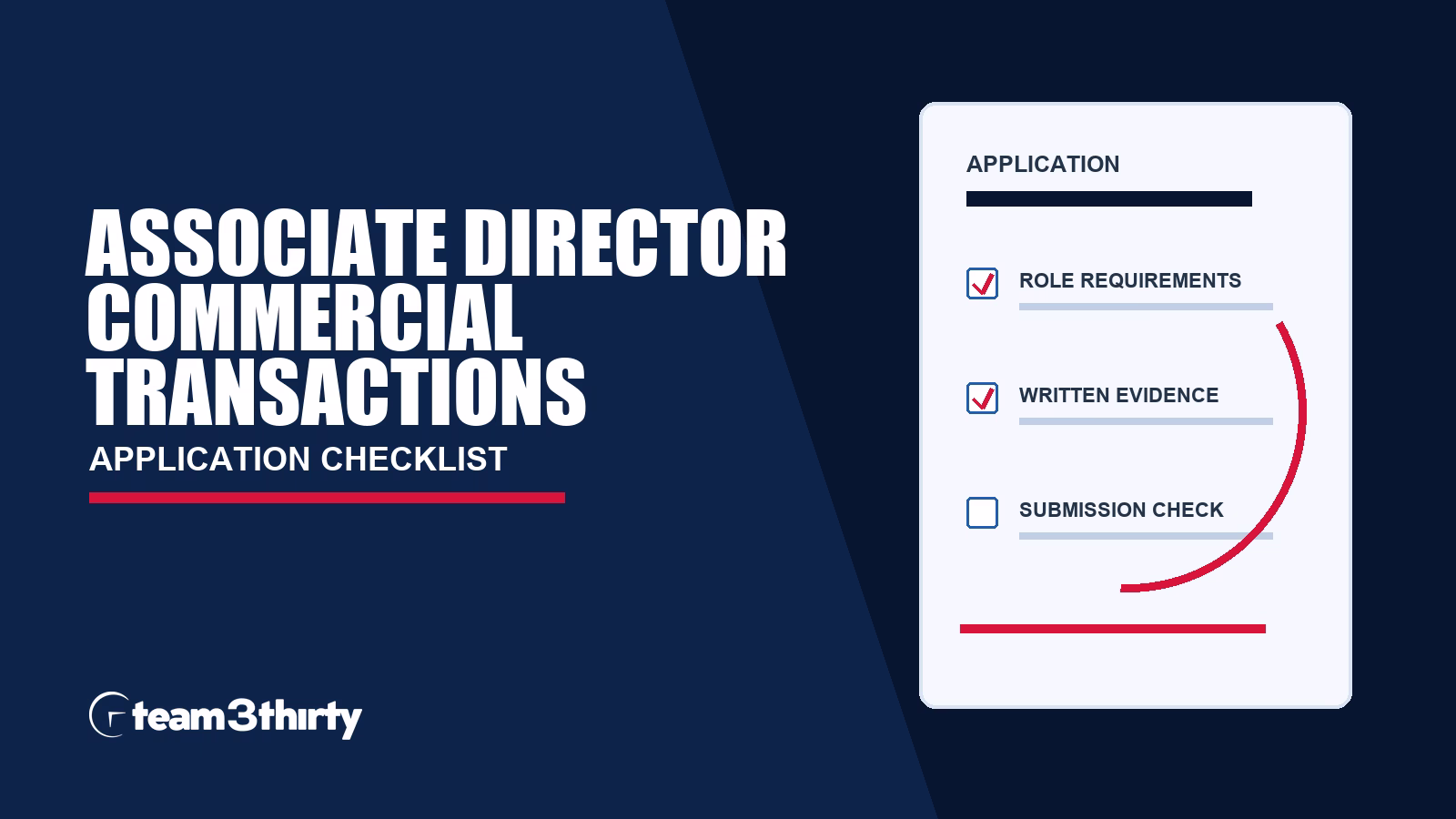 Associate Director, Commercial Transactions & Advisory application checklist: transaction leadership evidence