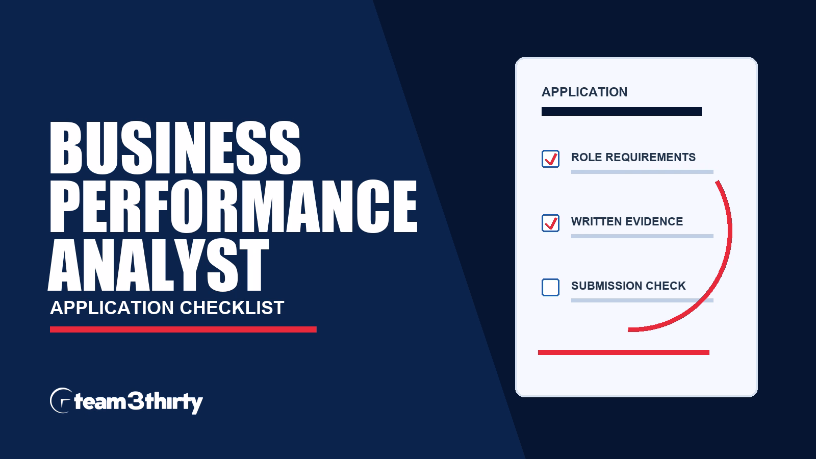 Business Performance Analyst application checklist, Team 3Thirty
