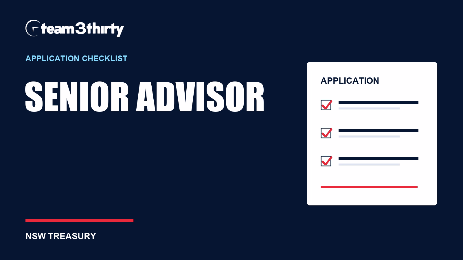 Senior Advisor (Multiple Roles) application checklist: Policy evidence and pre-screening questions
