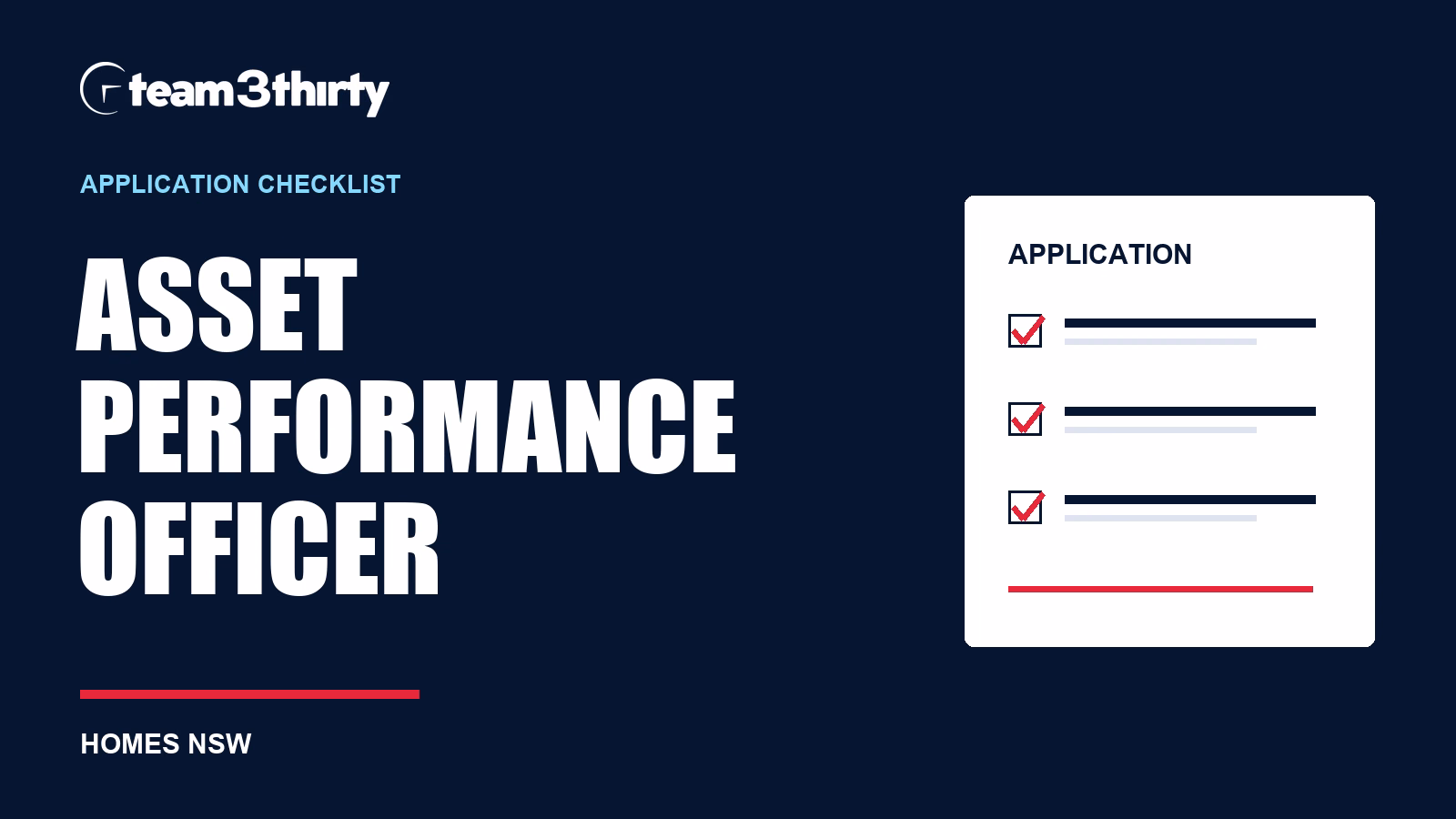 Asset Performance Officer application checklist: inspection evidence in two pages