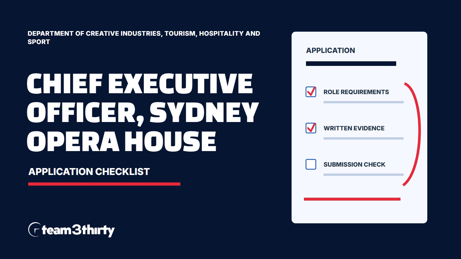 Chief Executive Officer, Sydney Opera House application checklist - Department of Creative Industries, Tourism, Hospitality and Sport
