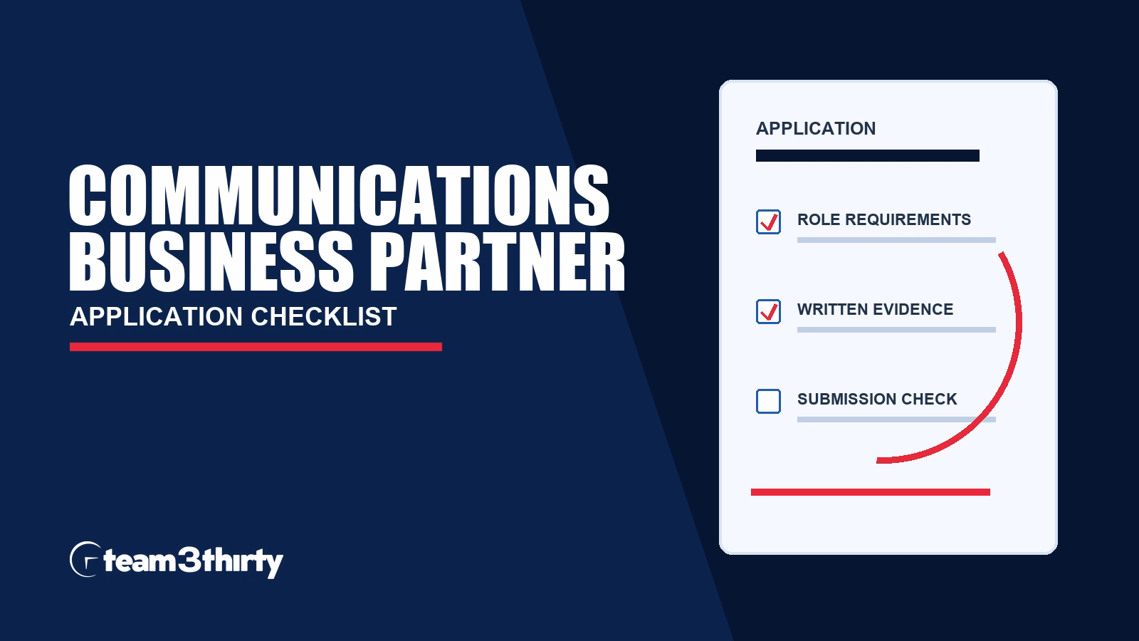Communications Business Partner application checklist, Team 3Thirty