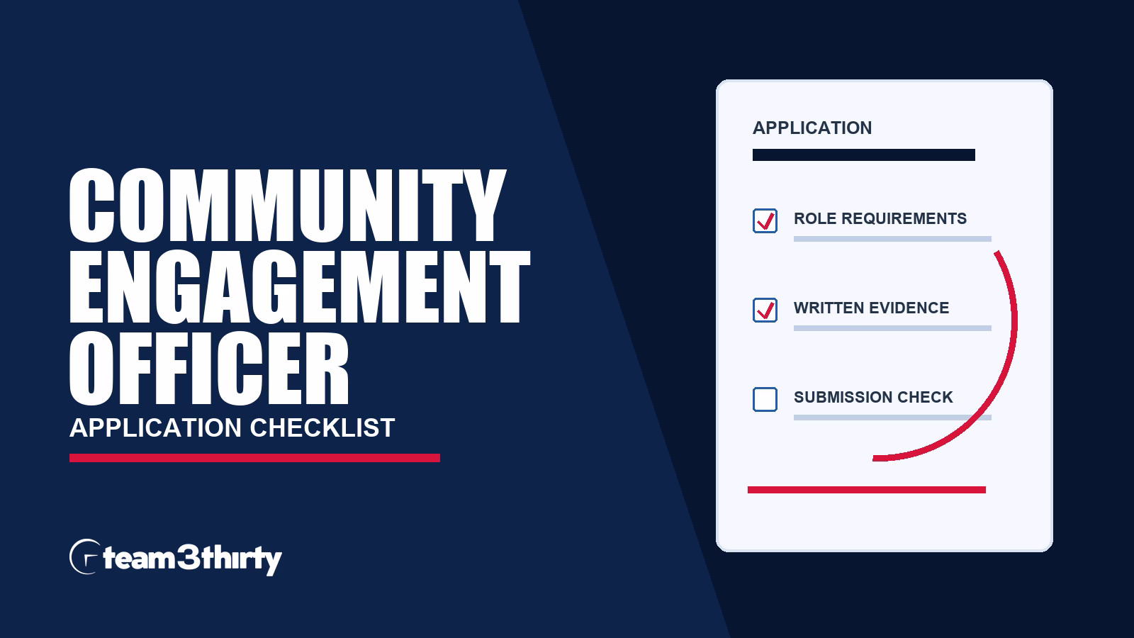 Community Engagement Officer application checklist, Team 3Thirty