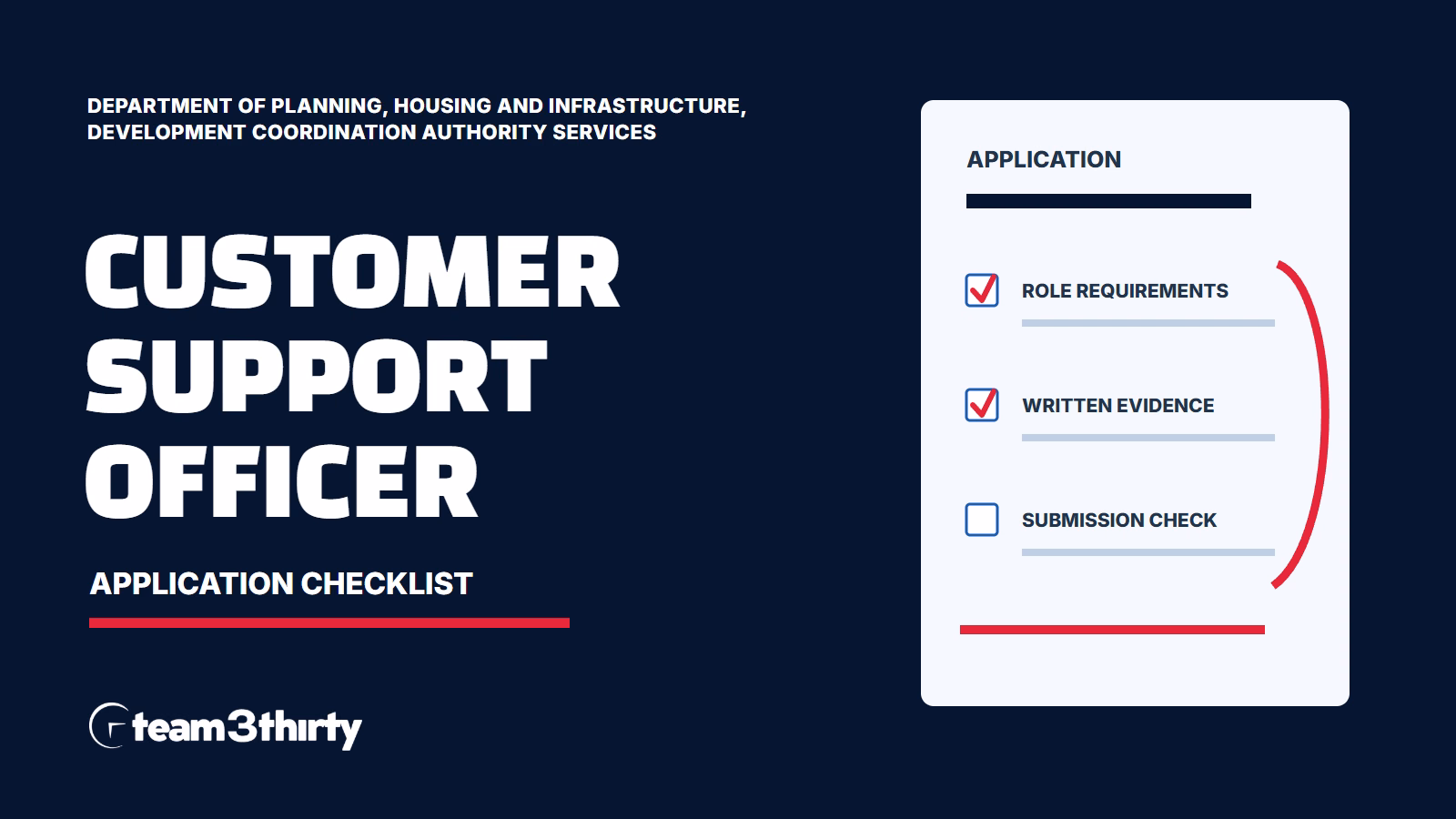 Customer Support Officer application checklist - Department of Planning, Housing and Infrastructure, Development Coordination Authority services