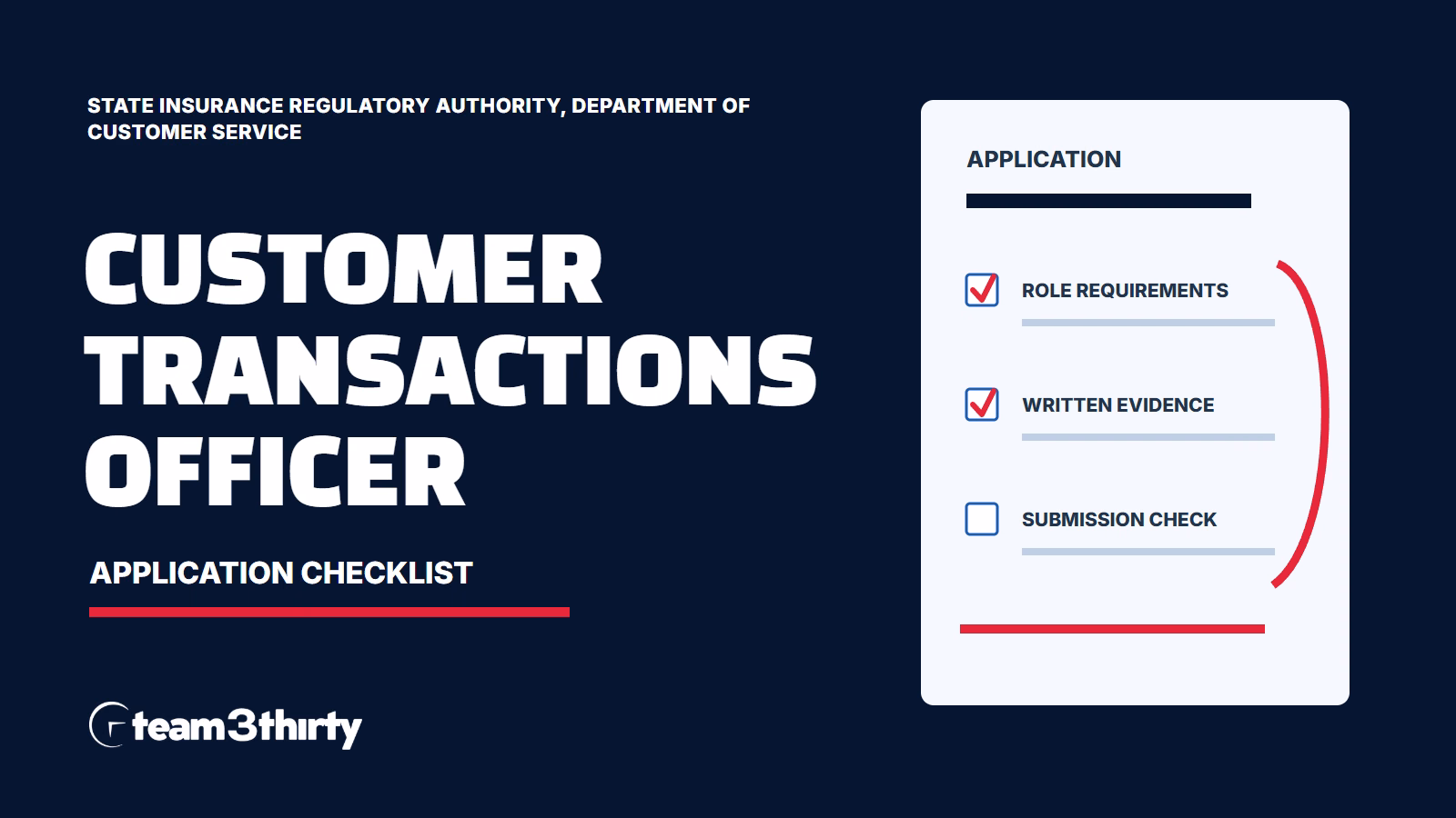 Customer Transactions Officer application checklist - State Insurance Regulatory Authority, Department of Customer Service