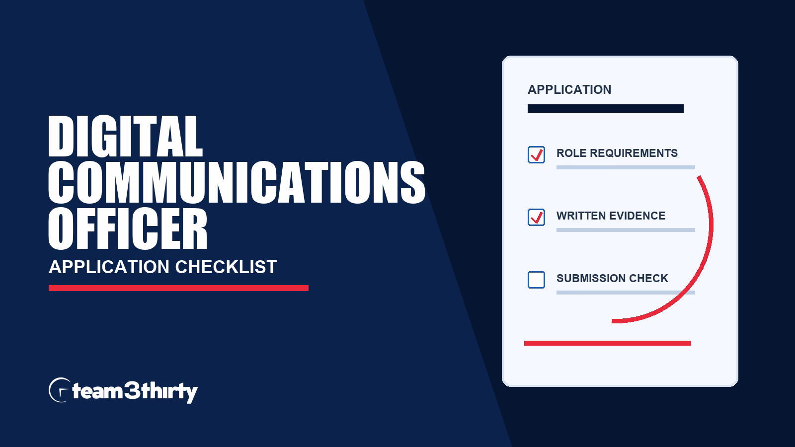 Digital Communications Officer application checklist, Team 3Thirty