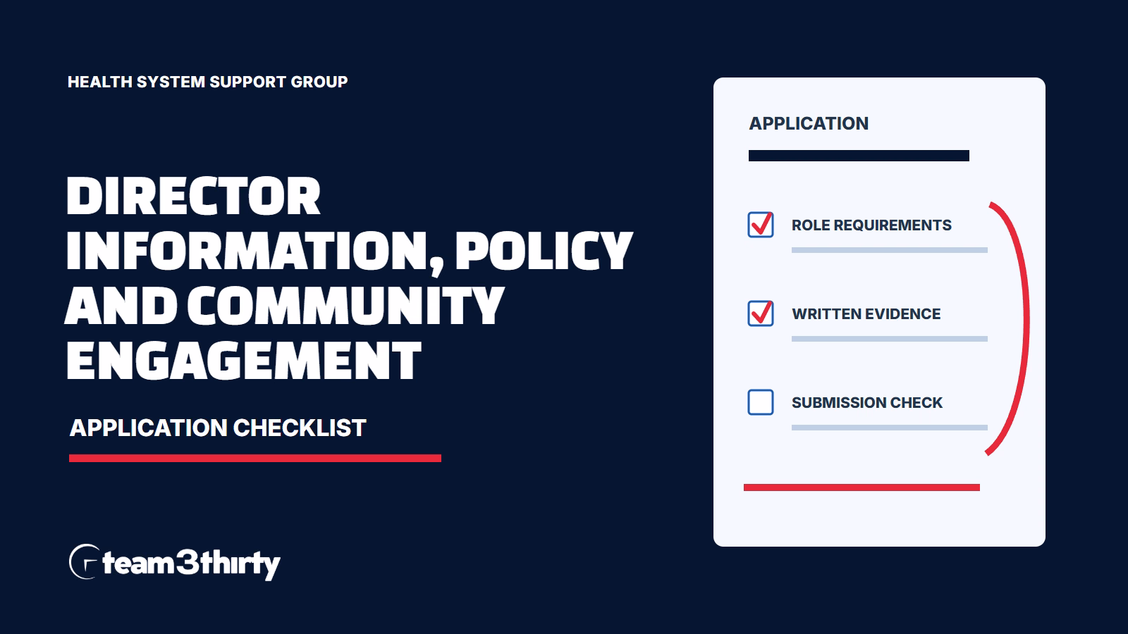 Director Information, Policy and Community Engagement application checklist - Health System Support Group