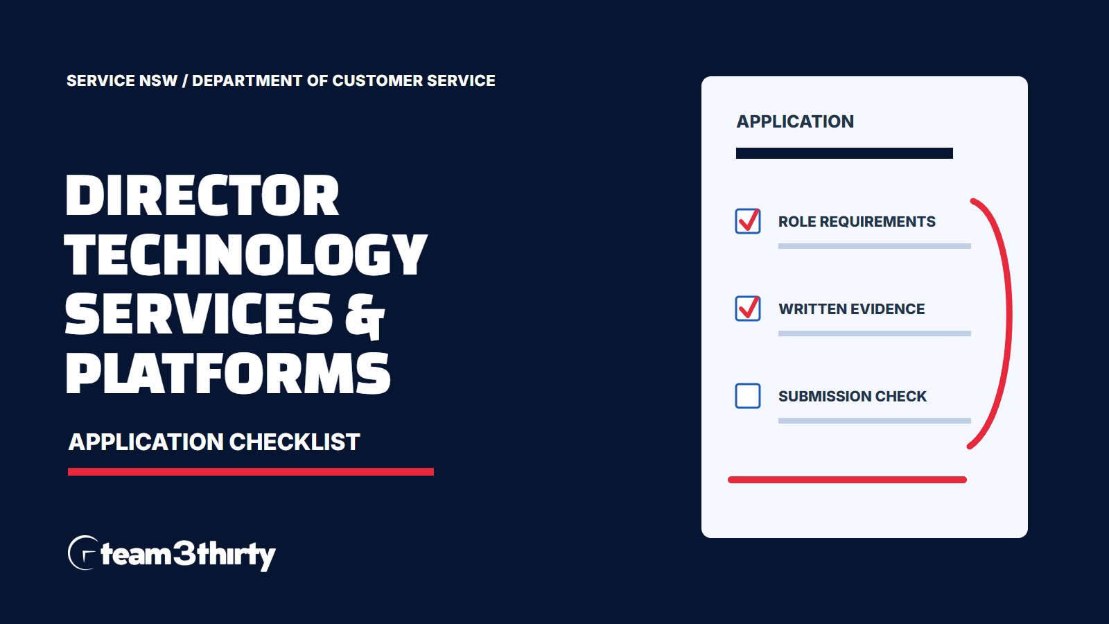 Director Technology Services & Platforms application checklist — SERVICE NSW / DEPARTMENT OF CUSTOMER SERVICE