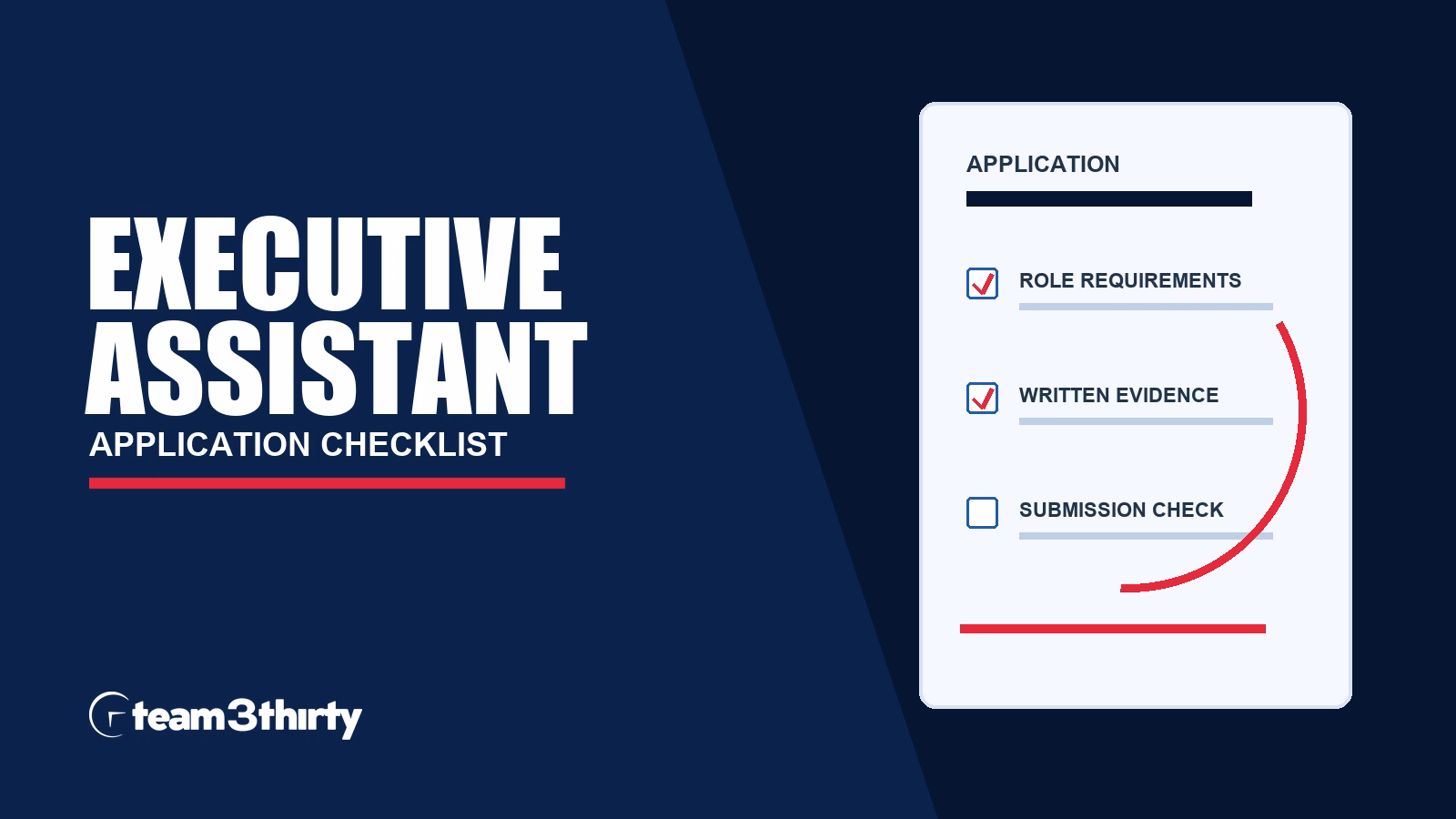 Executive Assistant, Clerk Grade 5/6 application checklist, Team 3Thirty