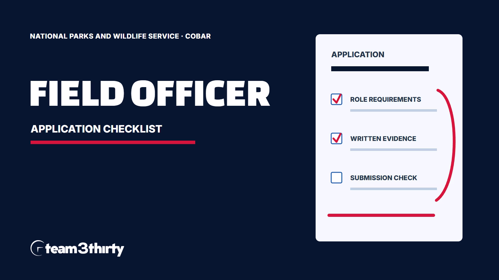 Field Officer application checklist, Team 3Thirty