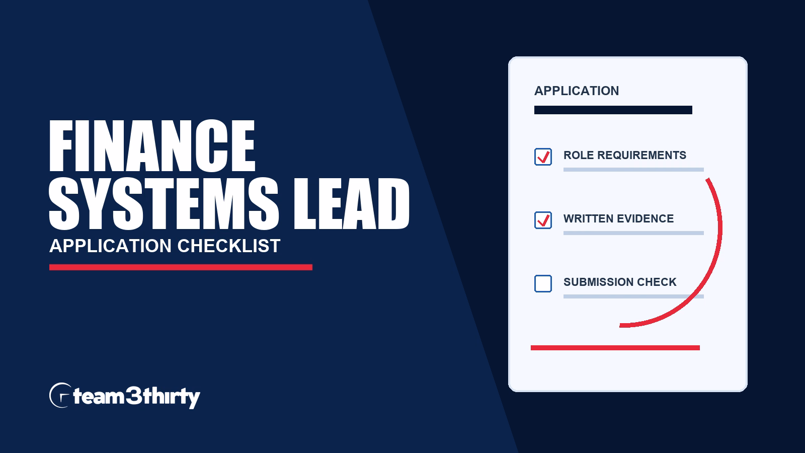 Finance Systems Lead application checklist, Team 3Thirty