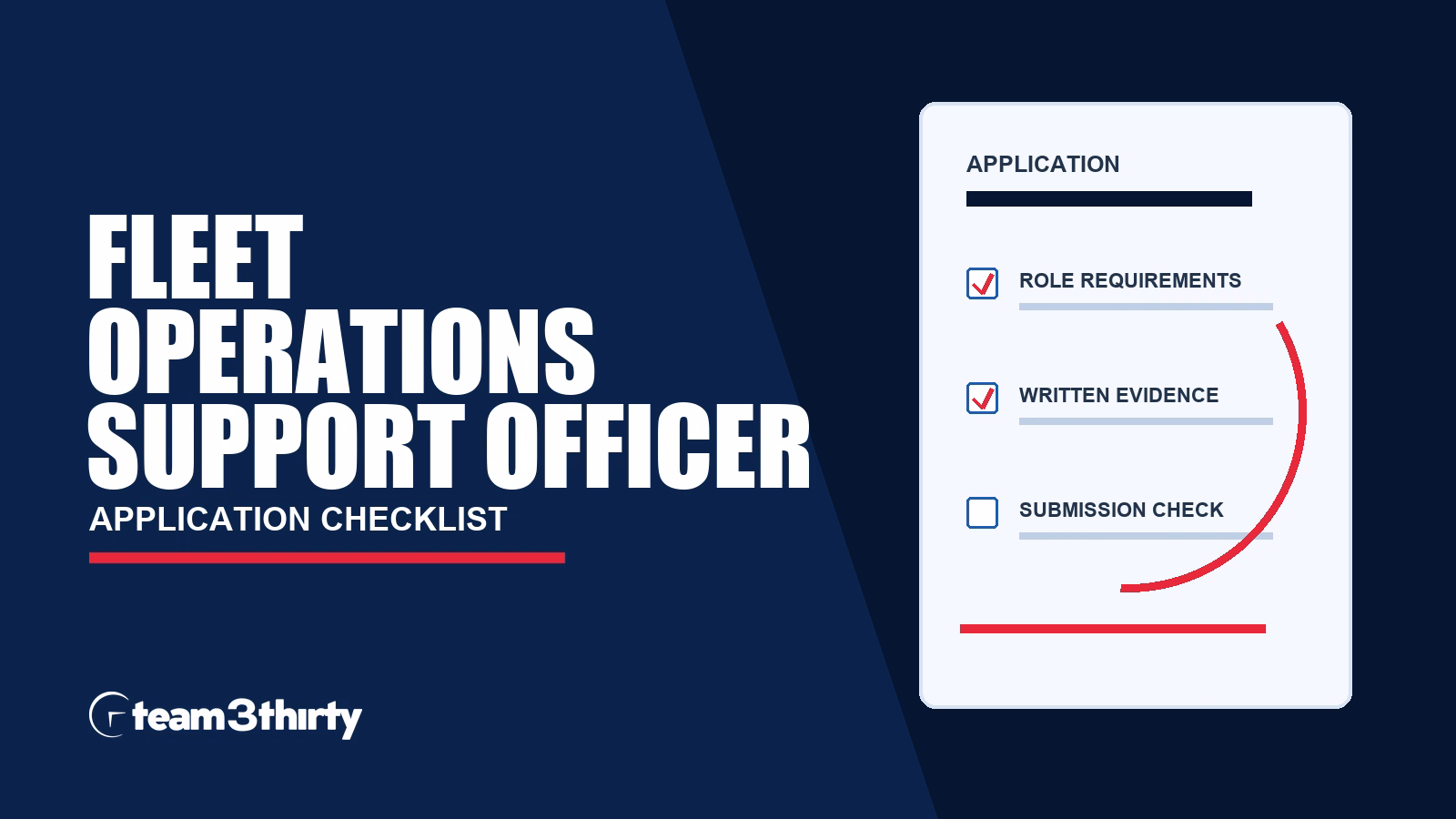 Fleet Operations Support Officer application checklist, Team 3Thirty