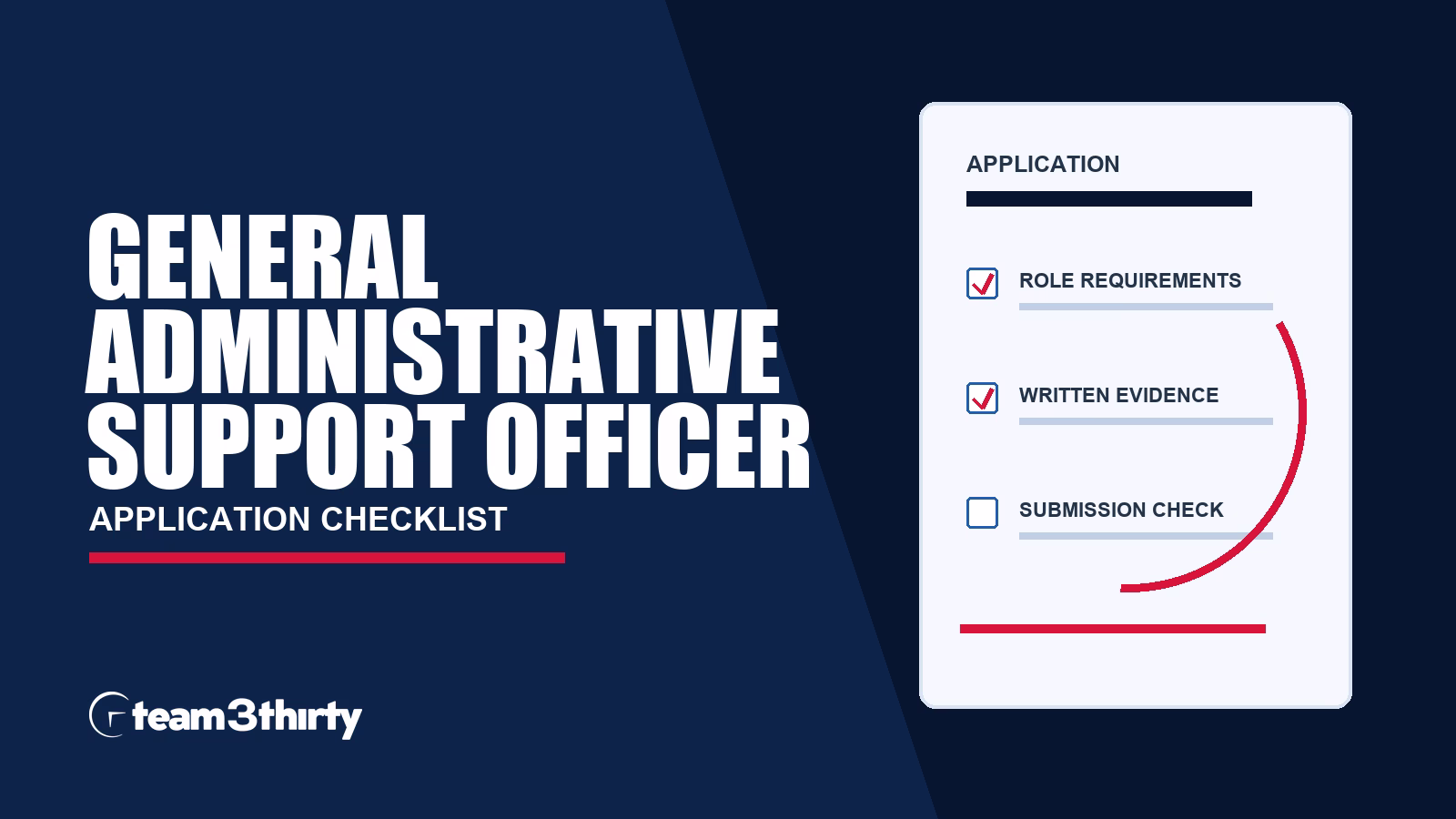 General Administrative Support Officer application checklist, Team 3Thirty