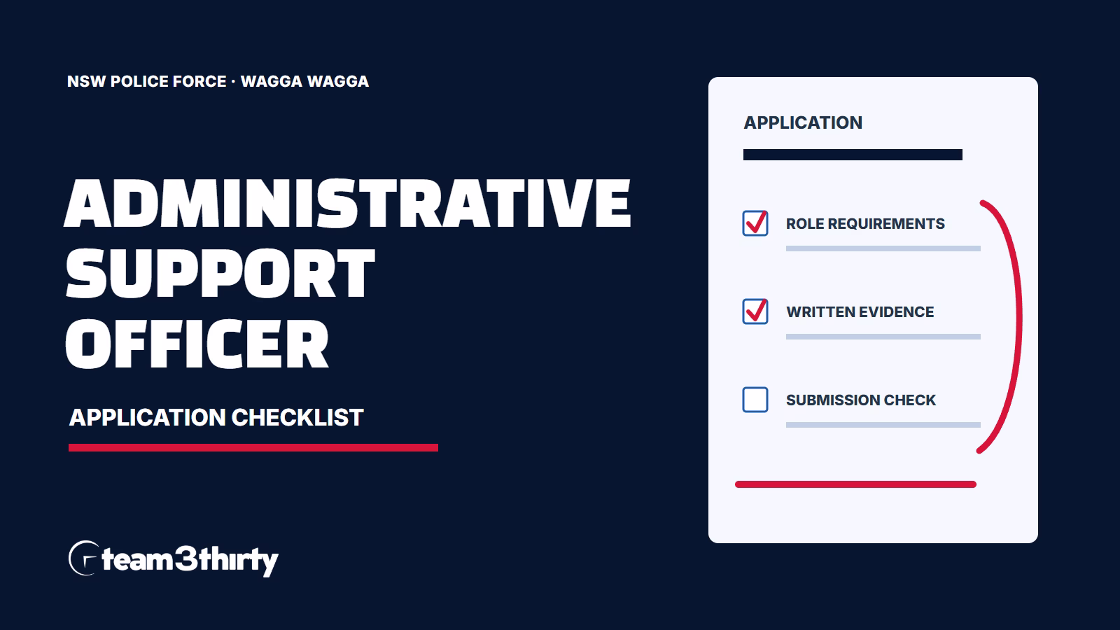General Administrative Support Officer application checklist, Team 3Thirty