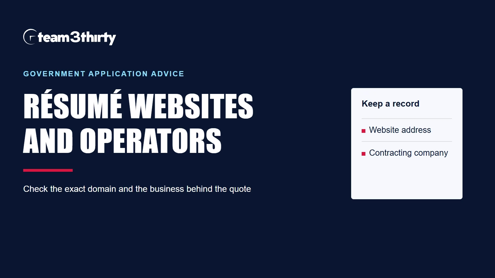 Government résumé websites: checking brands, domains and operators