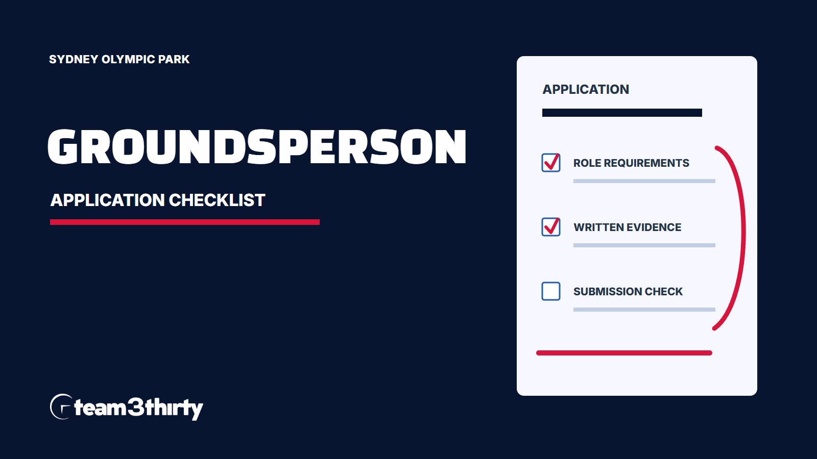 Groundsperson application checklist, Team 3Thirty