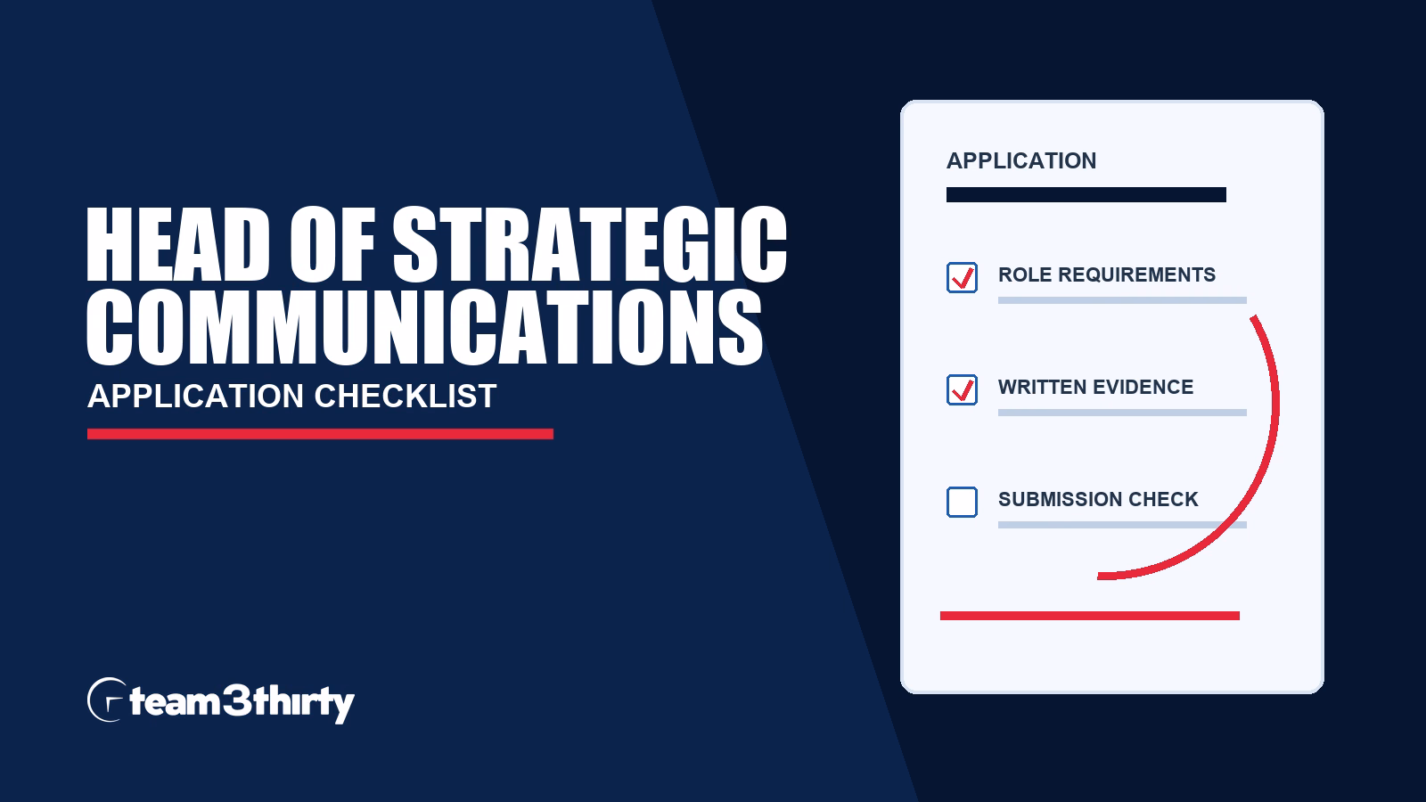 Head of Strategic Communications application checklist, Team 3Thirty