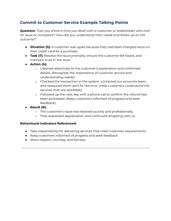 Actual Foundational workbook page 22: customer complaint STAR answer