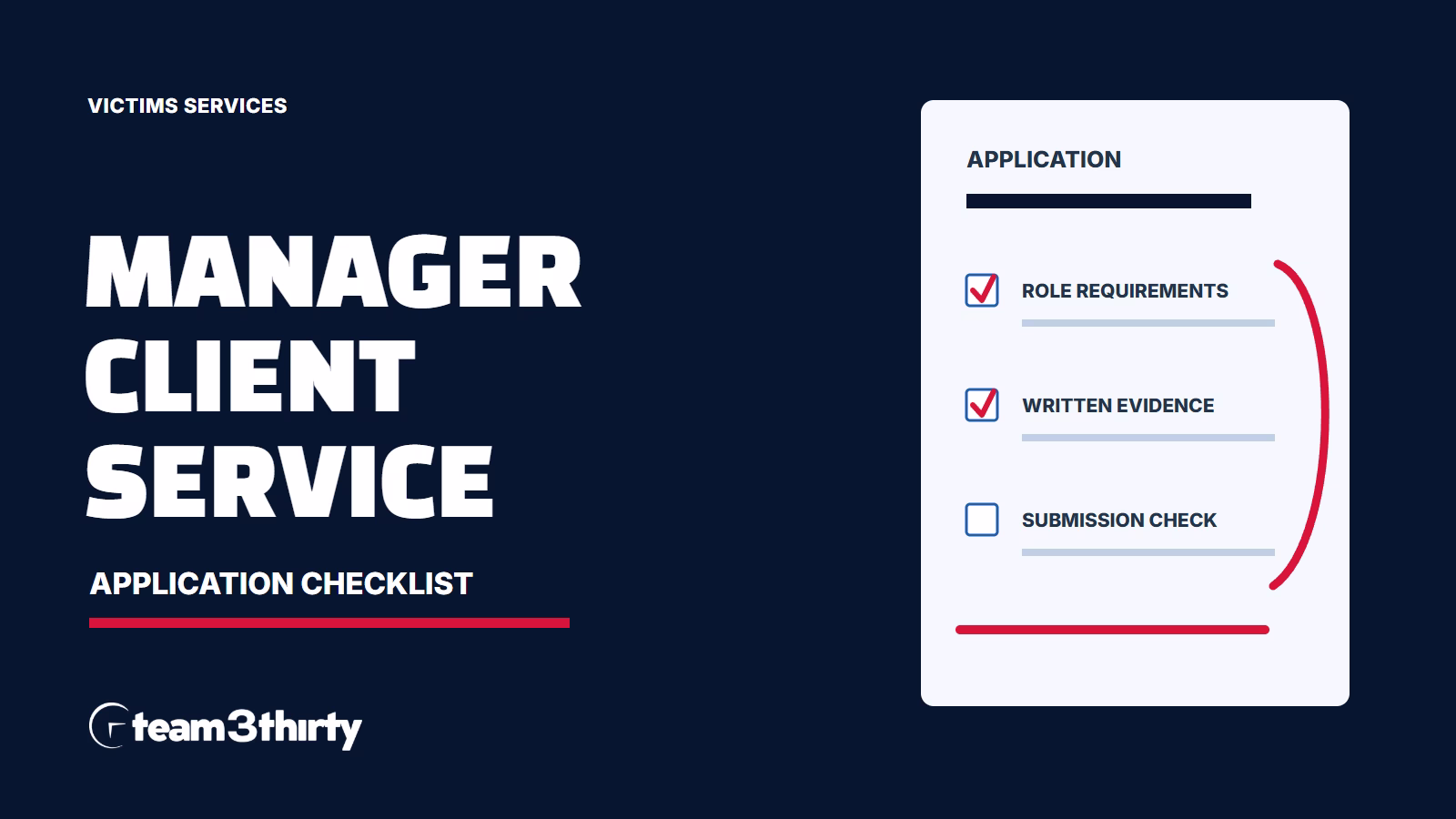 Manager Client Service - Victims Services application checklist, Team 3Thirty