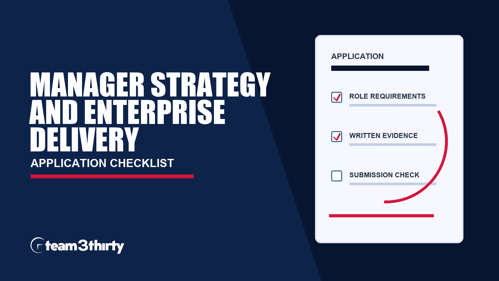 Manager Strategy and Enterprise Delivery application checklist: strategy, assurance and team leadership