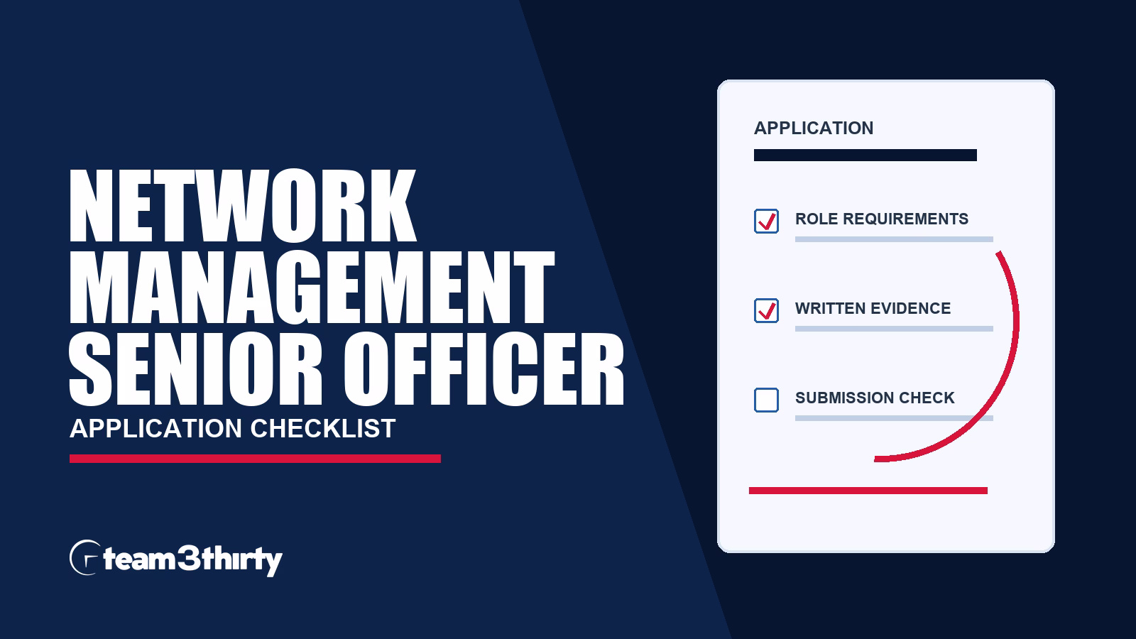 Network Management and Development Senior Officer application checklist, Team 3Thirty