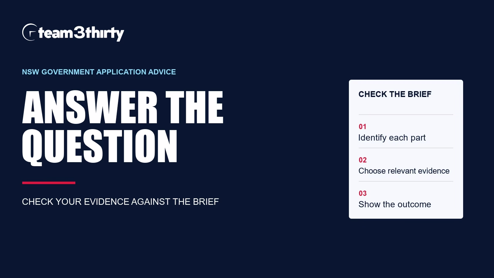 Answer the application question: check your evidence against every part of the NSW Government role’s brief.