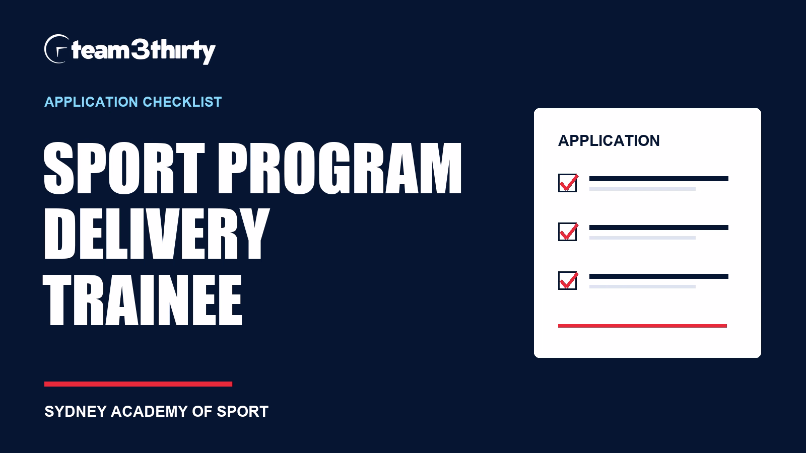 Trainee - Sport Program Delivery - Sydney Academy: application checklist for an outdoor leadership traineeship