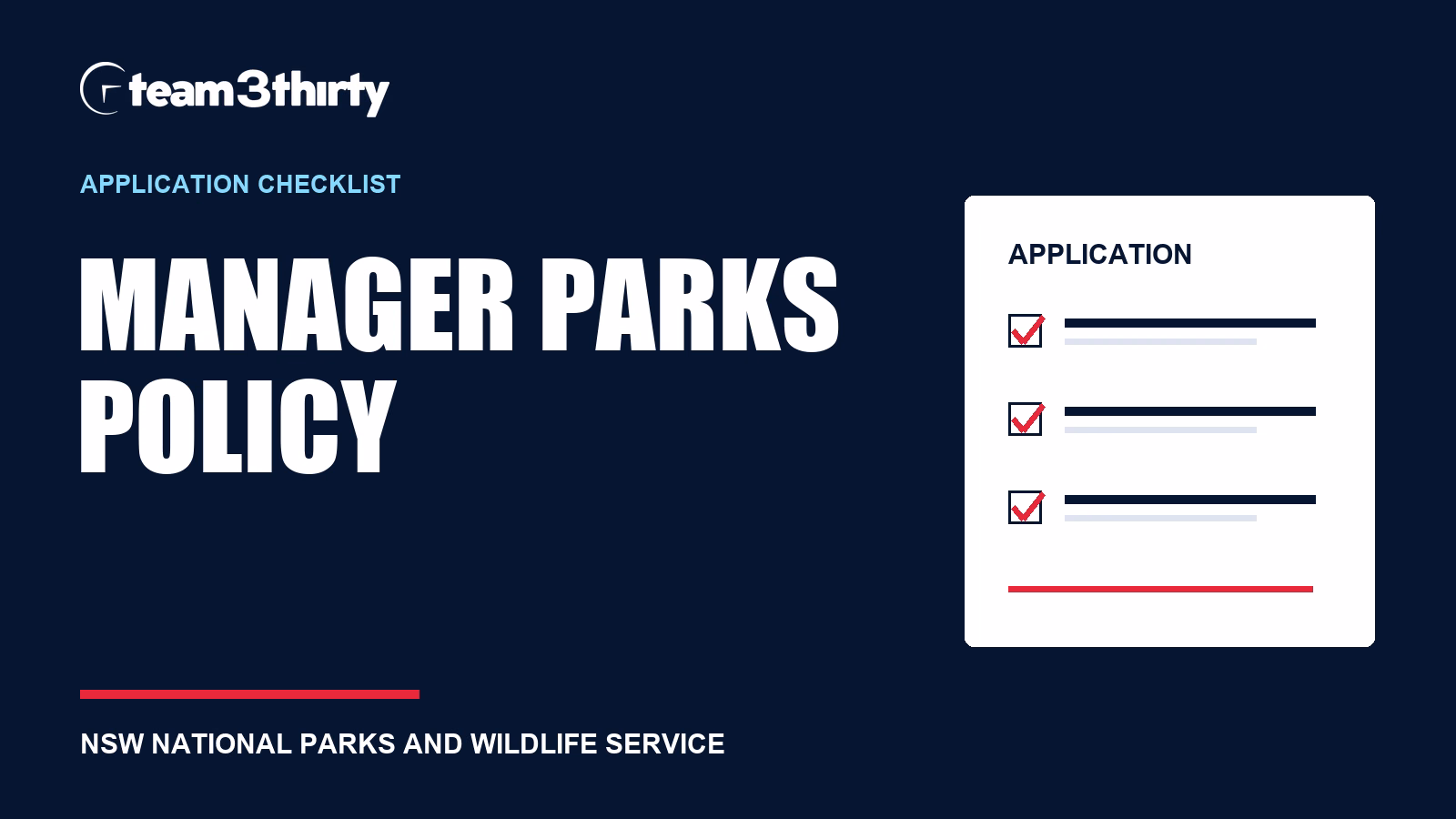 Manager Parks Policy application checklist: show how you lead reform