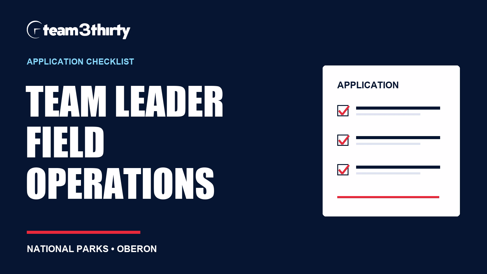 Team Leader Field Operations Application Checklist: Leading Park Works in Oberon