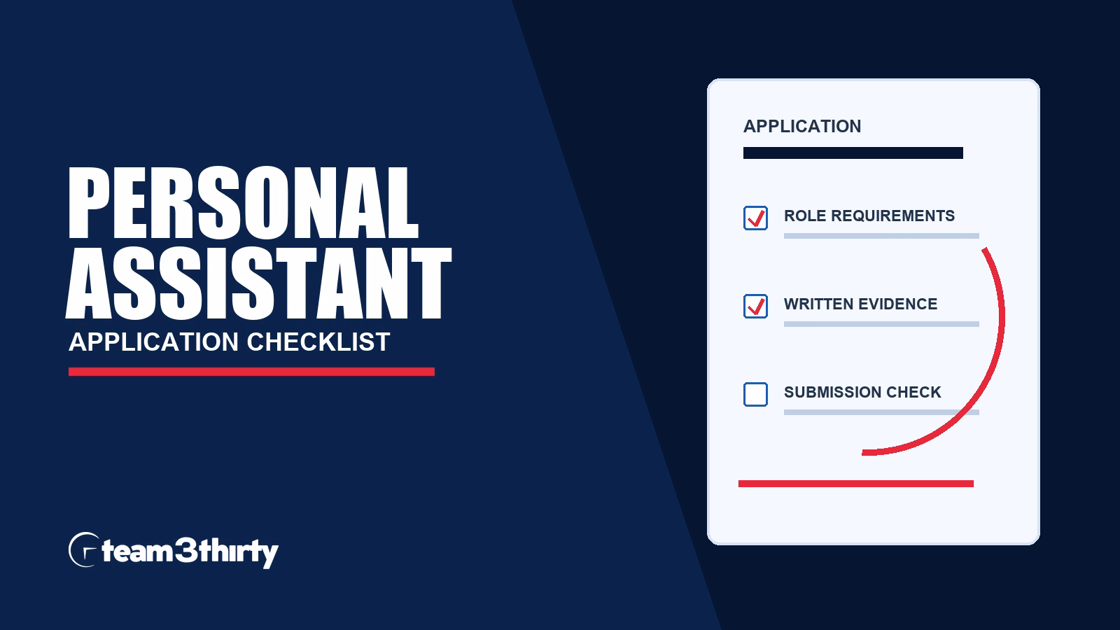 Personal Assistant to the Director, Office of the CE application checklist, Team 3Thirty