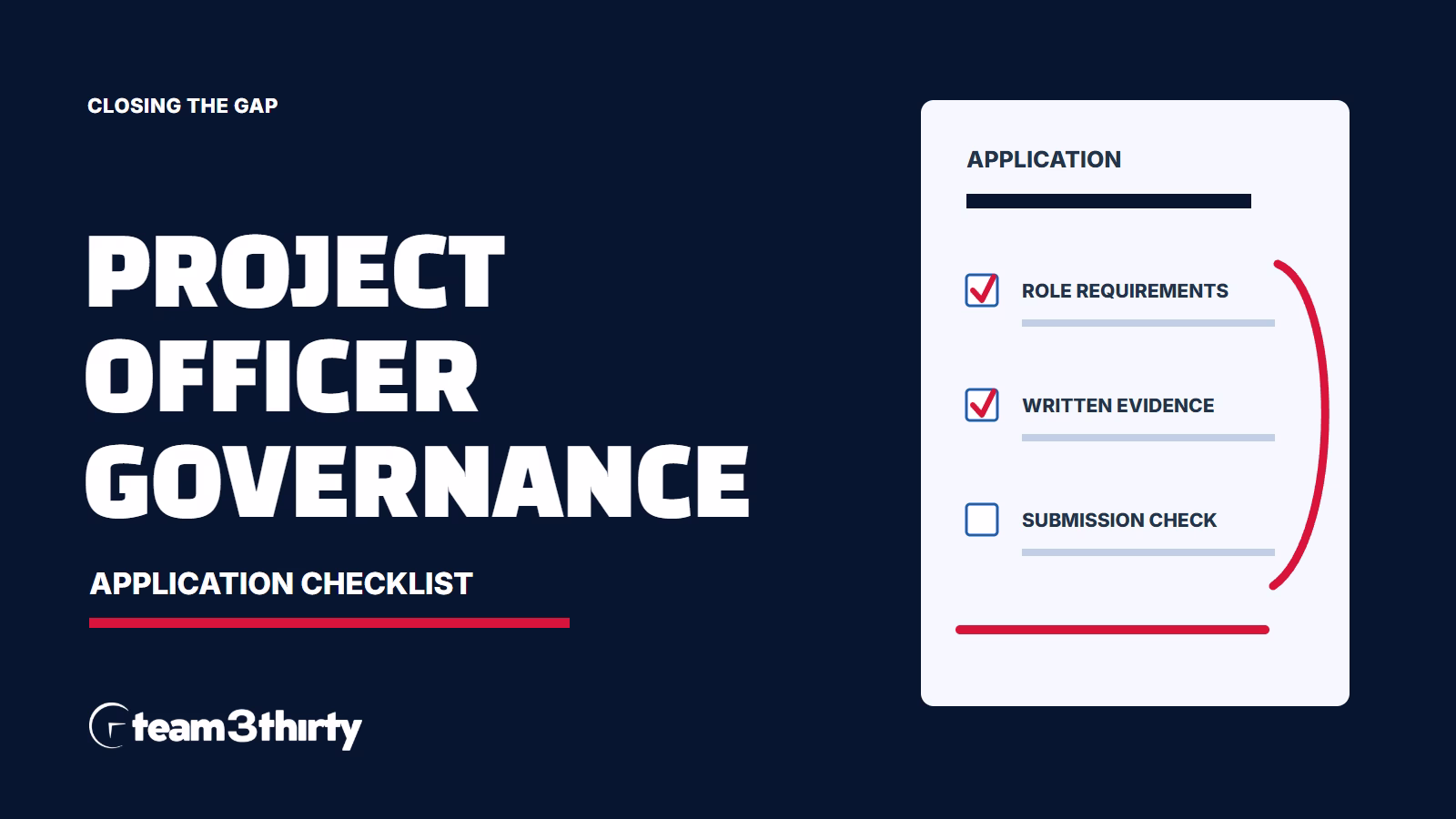 Project Officer, Governance application checklist, Team 3Thirty