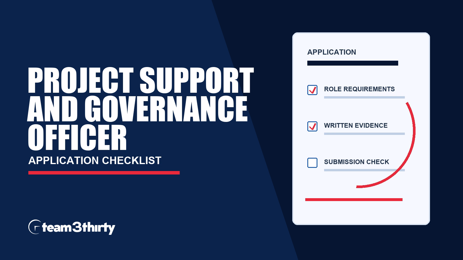 Project Support and Governance Officer application checklist, Team 3Thirty