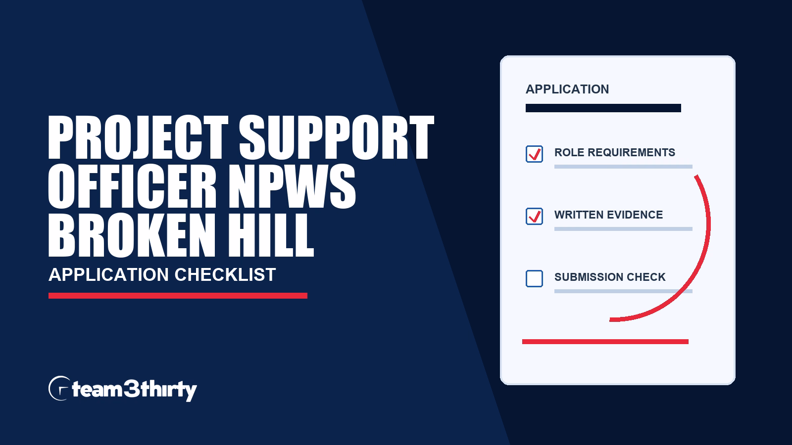Project Support Officer application checklist, Team 3Thirty