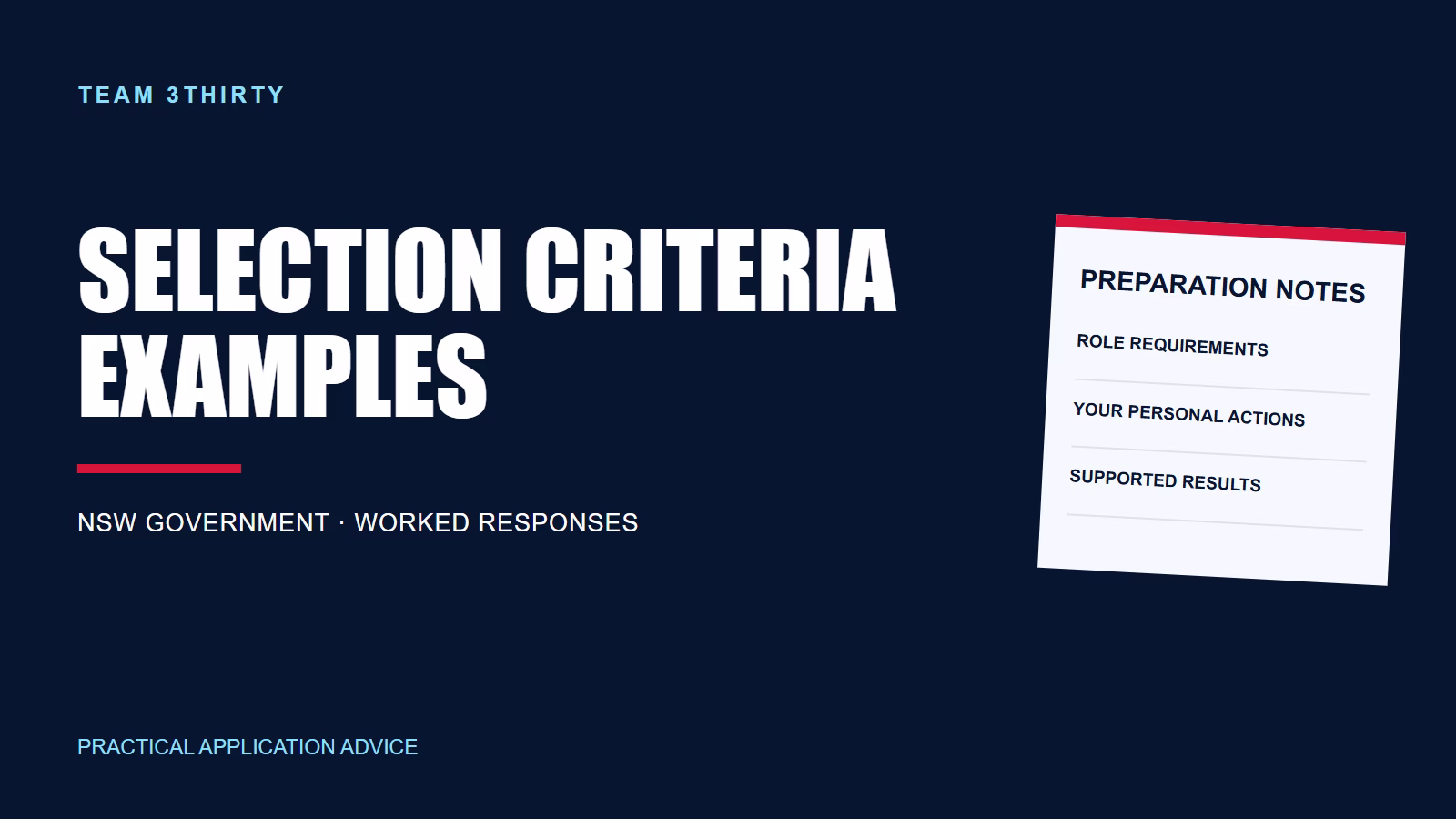 NSW Government selection criteria examples with personal actions and supported results.